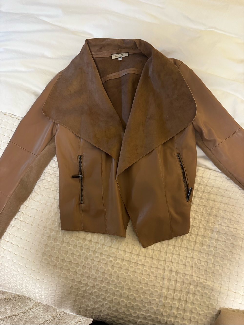 bagatelle Cognac Leather Draped Jacket